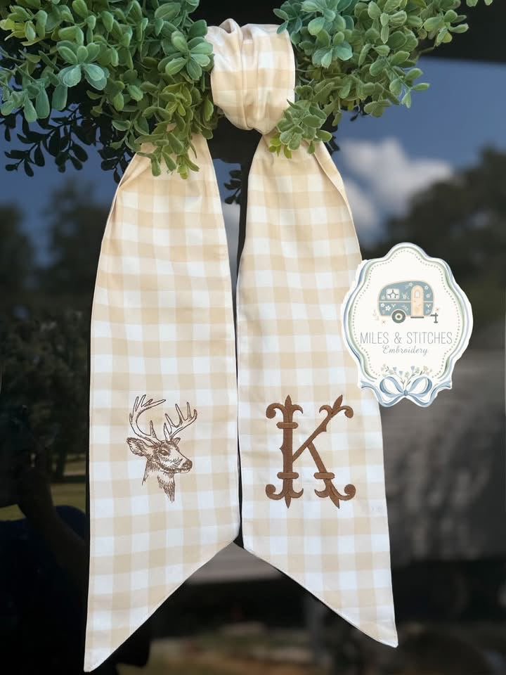 Deer monogrammed wreath sash