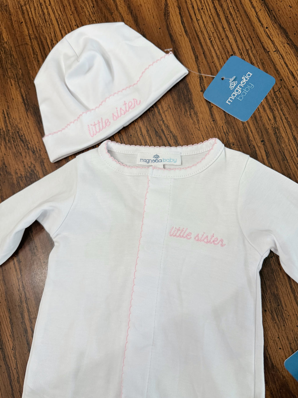 Little sister 100% organic Pima cotton sleeper and hat set