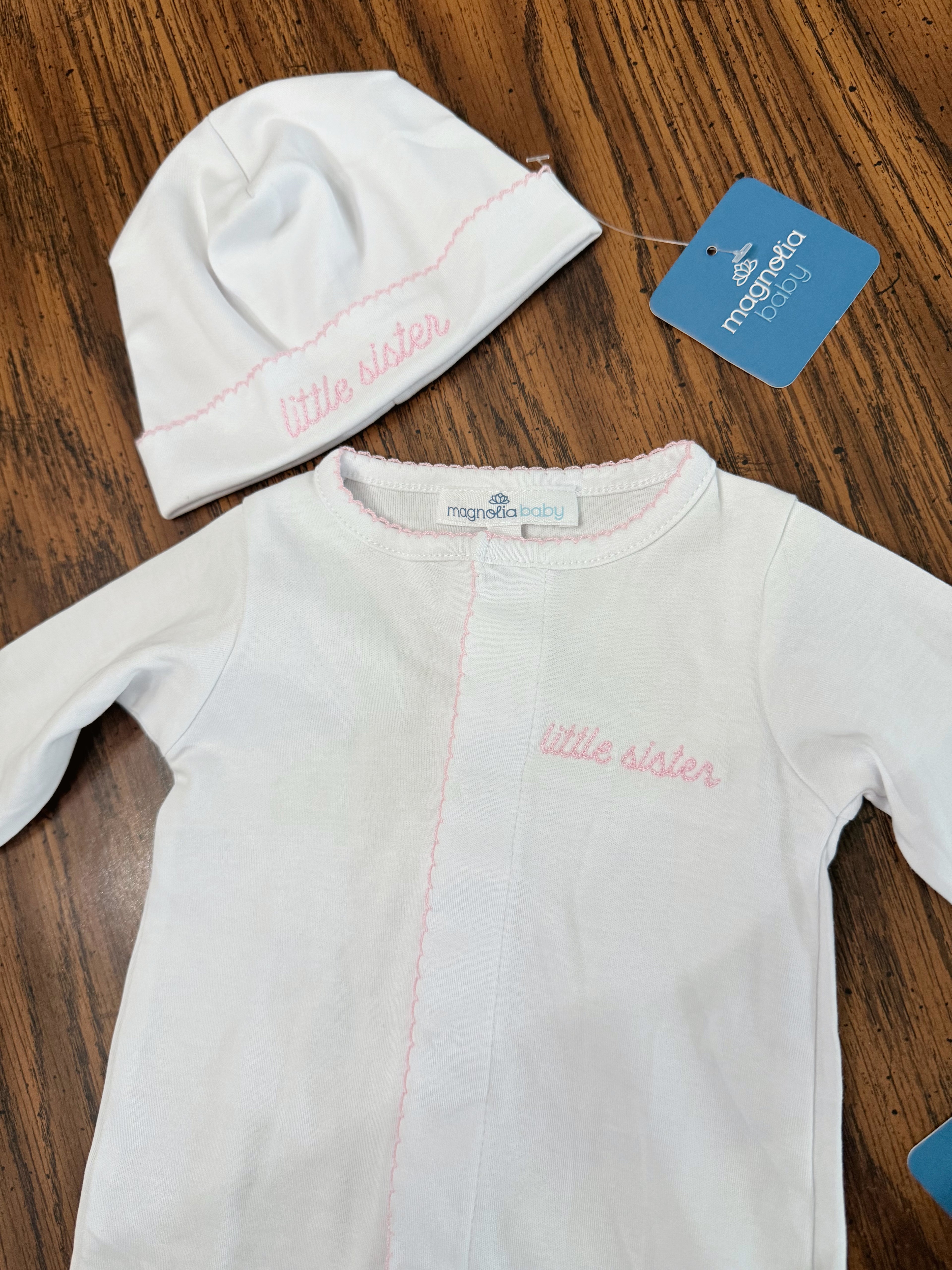 Little sister 100% organic Pima cotton sleeper and hat set