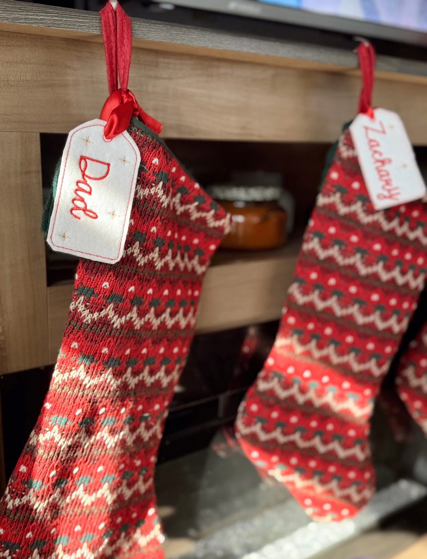 Embroidered stocking tags