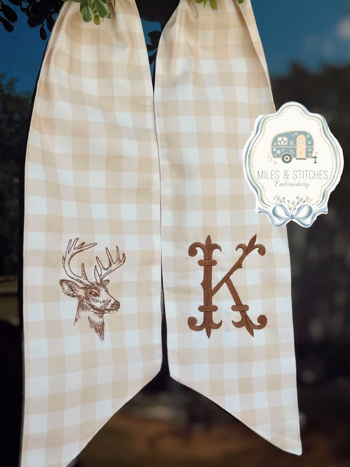 Deer monogrammed wreath sash