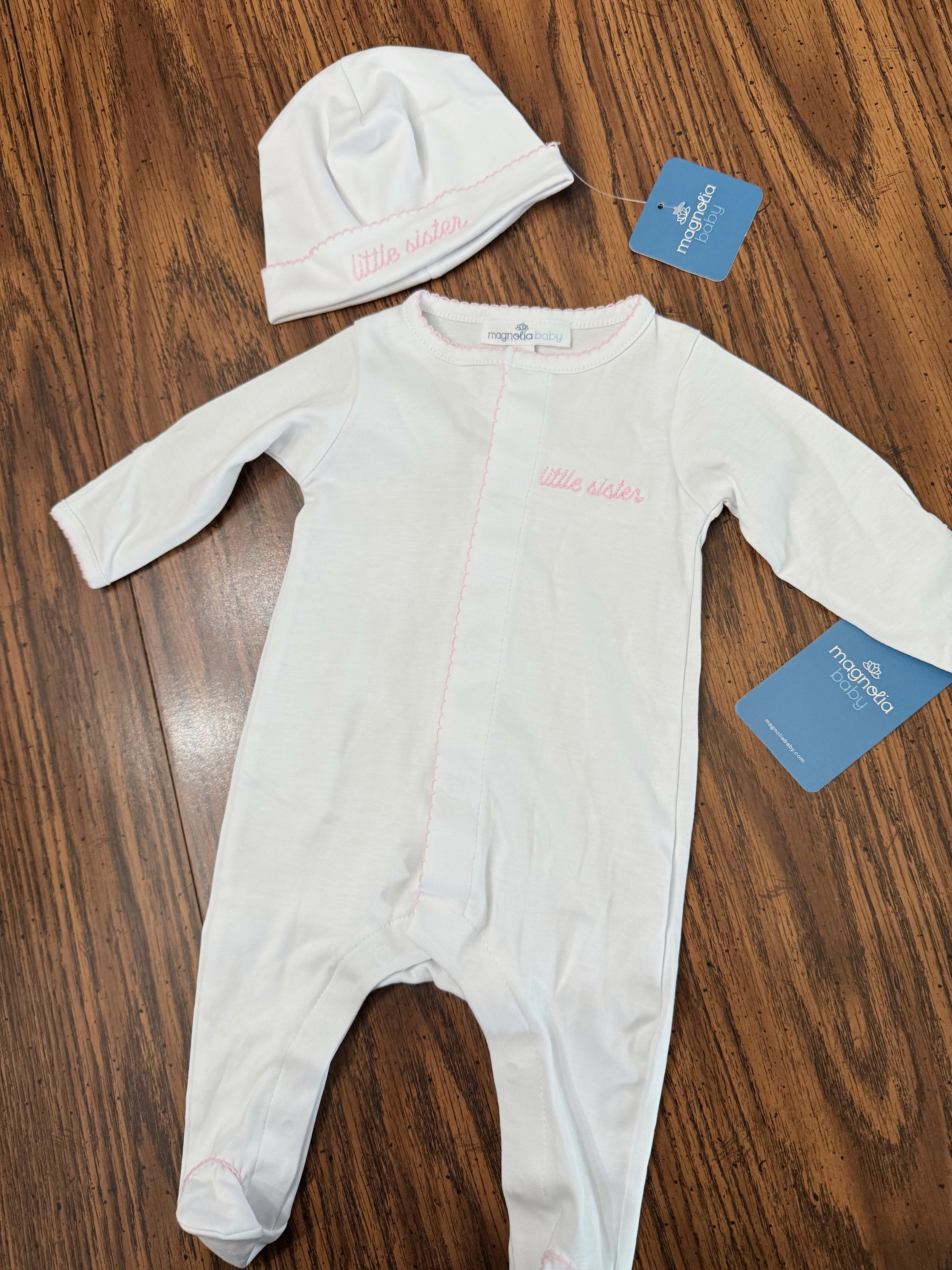 Little sister 100% organic Pima cotton sleeper and hat set