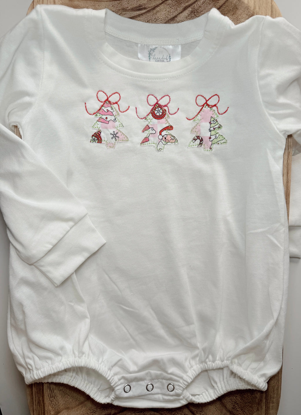 Christmas tree appliqué gingham bubble
