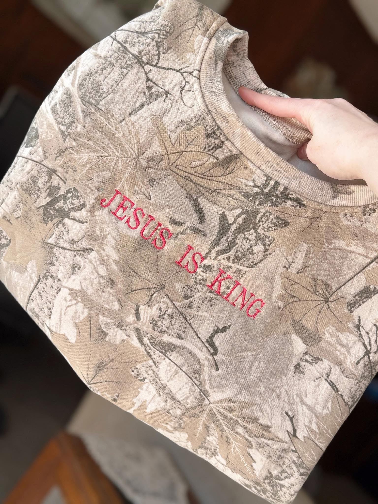 Camo “Jesus is King” sweatshirt